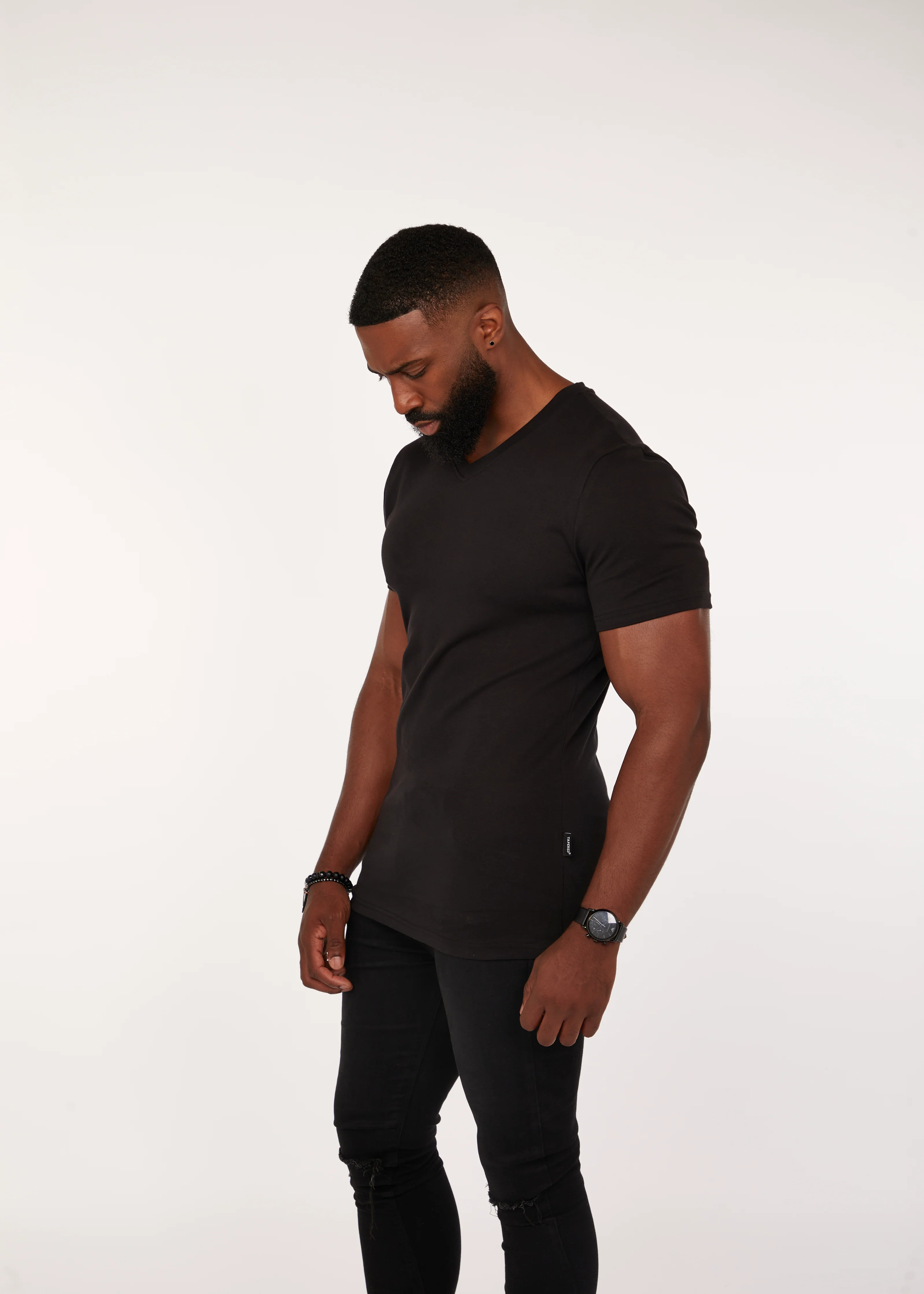 Black V Neck Tapered Fit T-Shirt - Image 9