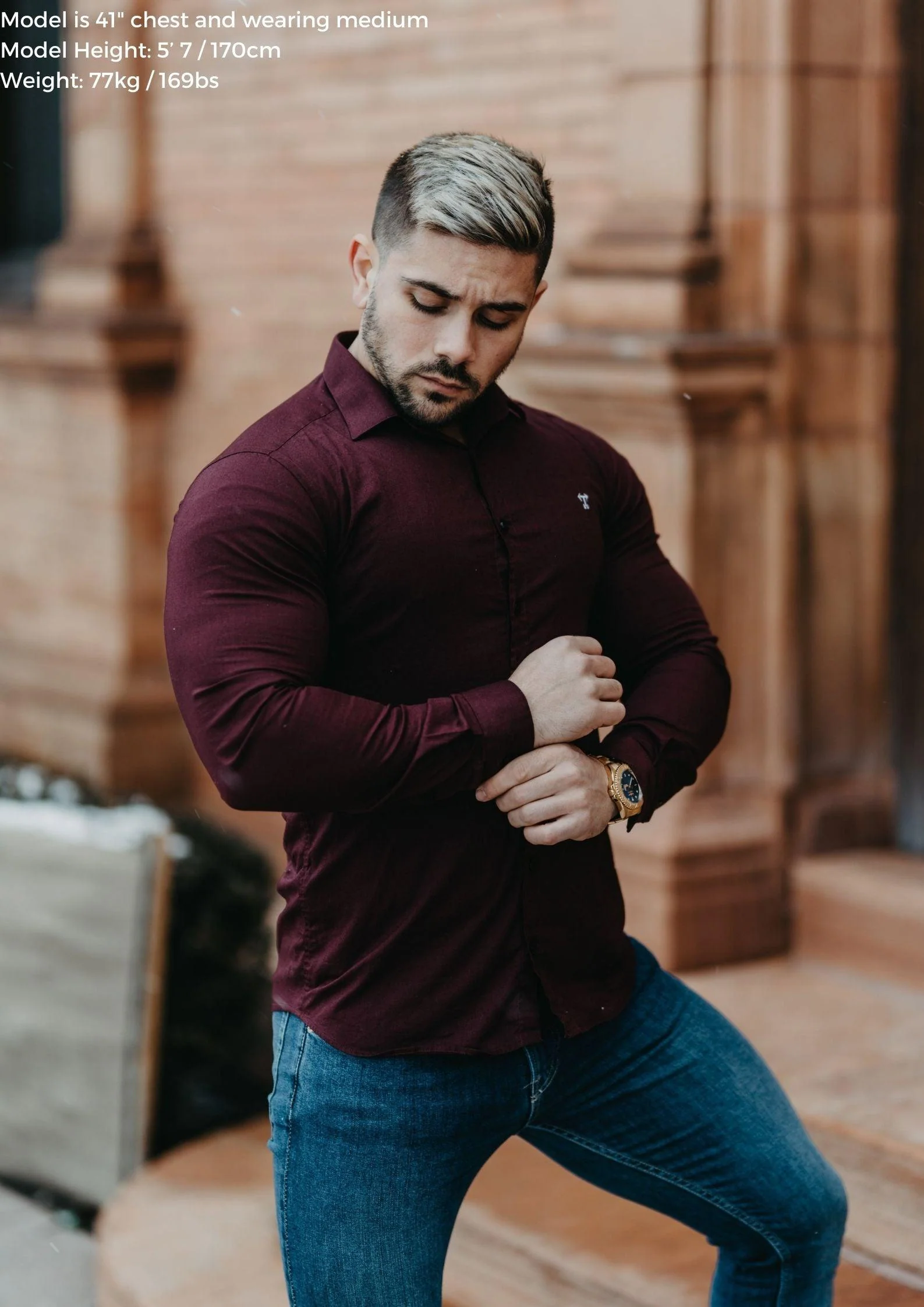 Burgundy Tapered Fit Bodybuilder Shirt - Image 8