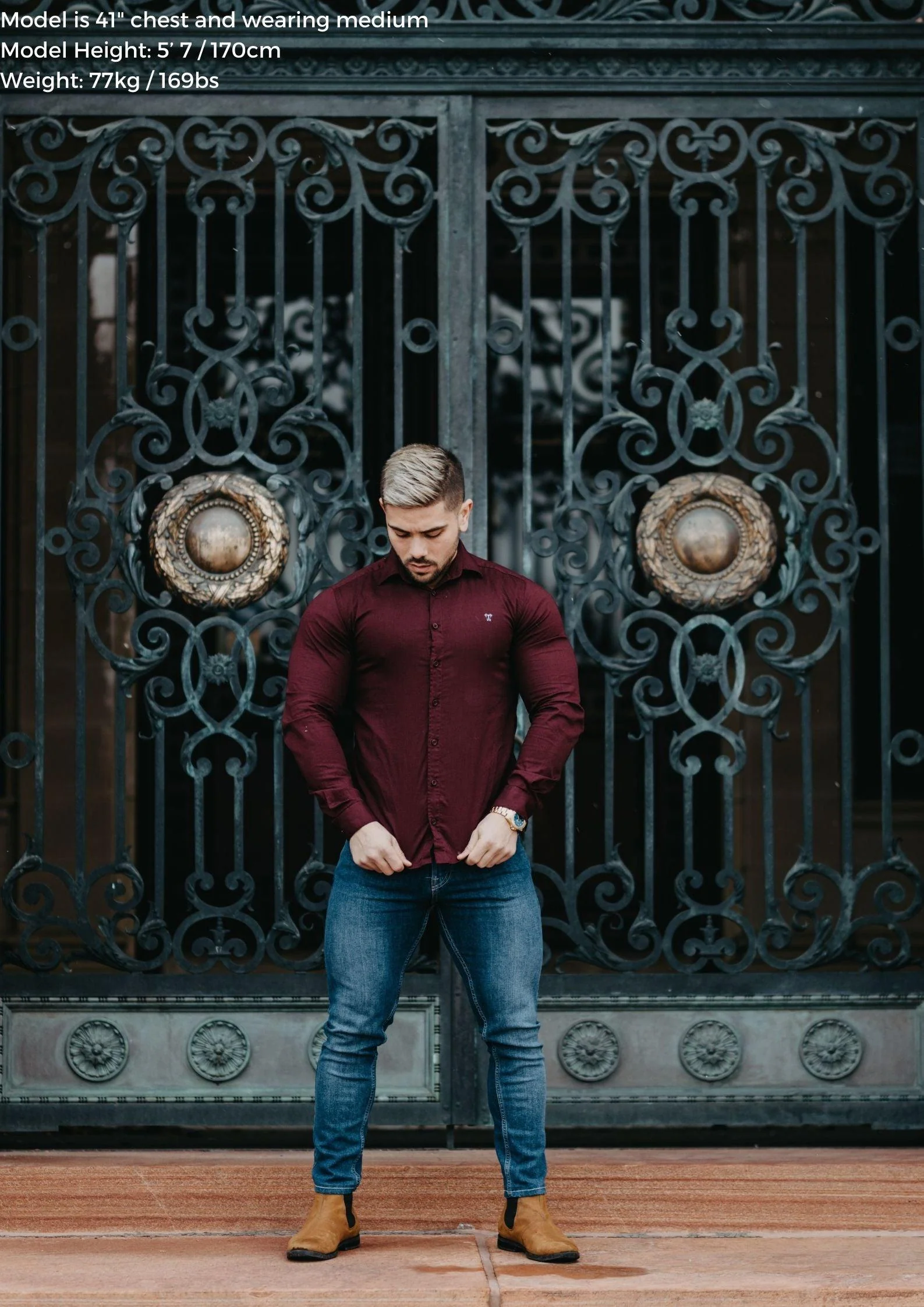 Burgundy Tapered Fit Bodybuilder Shirt - Image 9