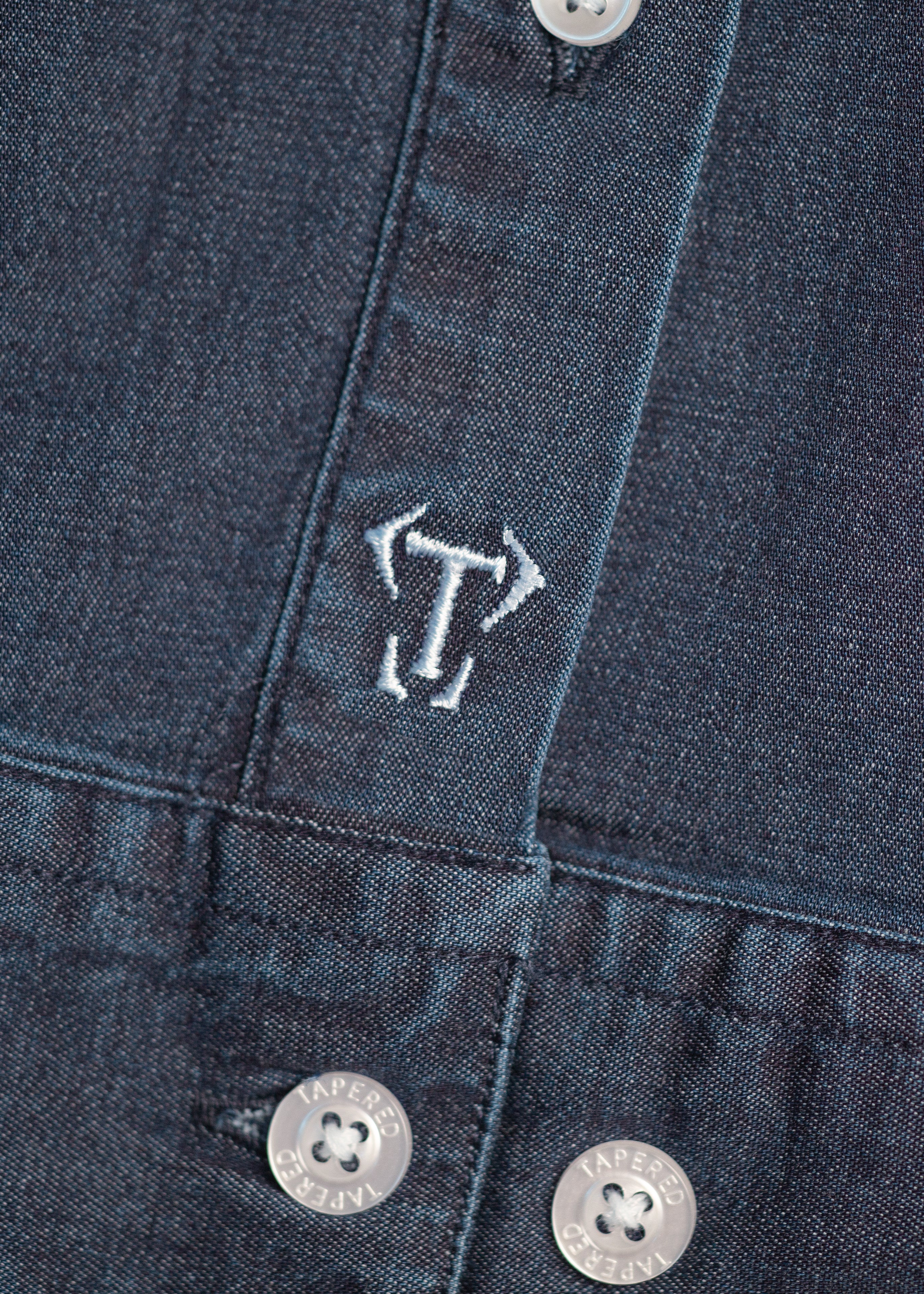 Navy Denim Tapered Fit Bodybuilder Shirt - Image 4