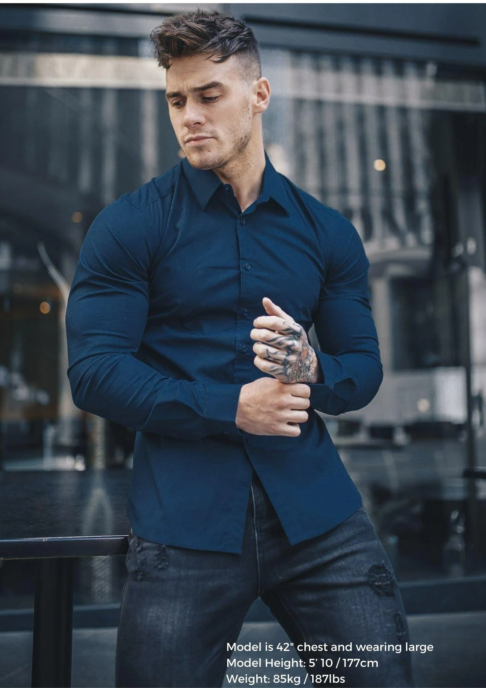 Navy Tapered Fit Bodybuilder Shirt - Image 9