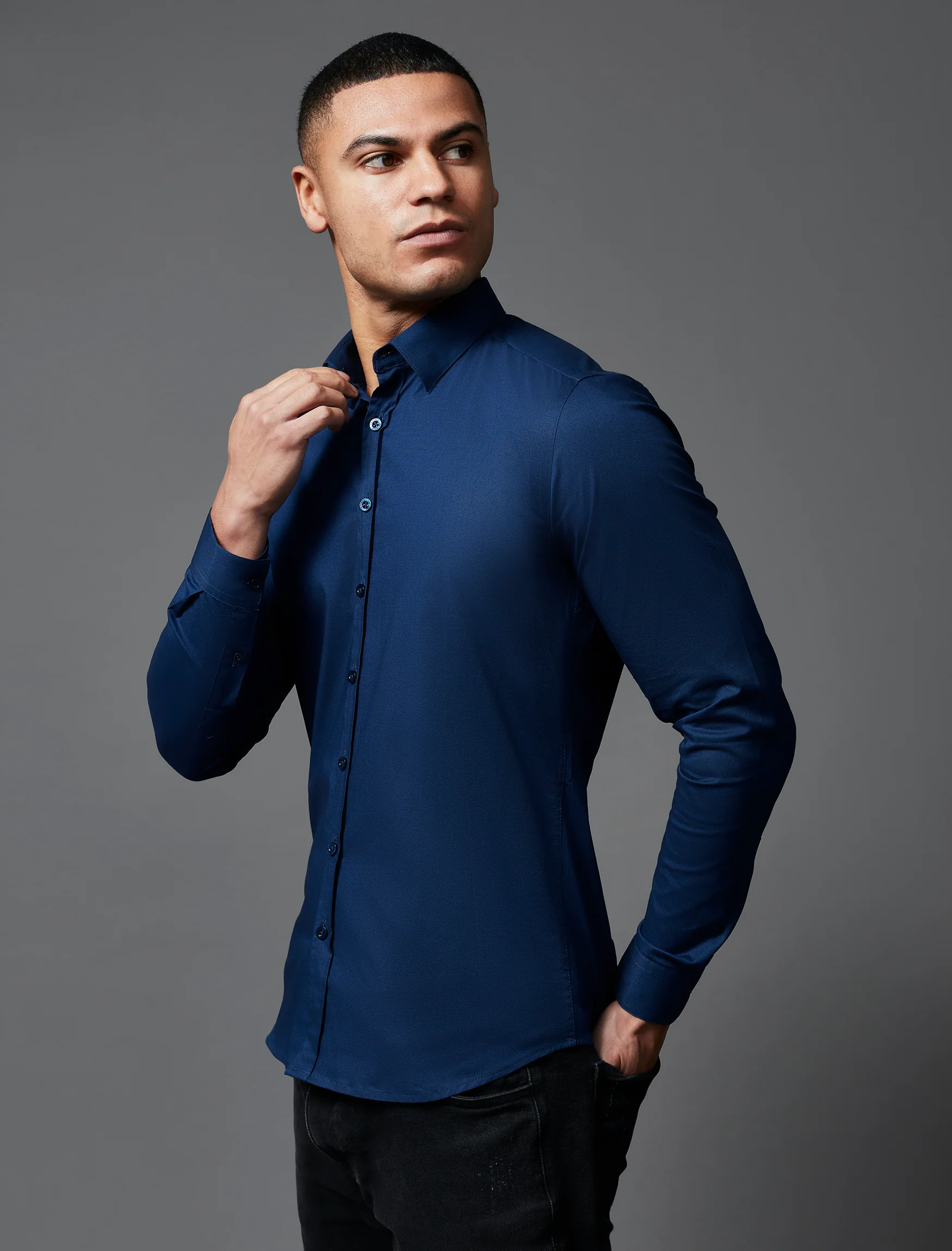 Navy Tapered Fit Shirt - Image 3