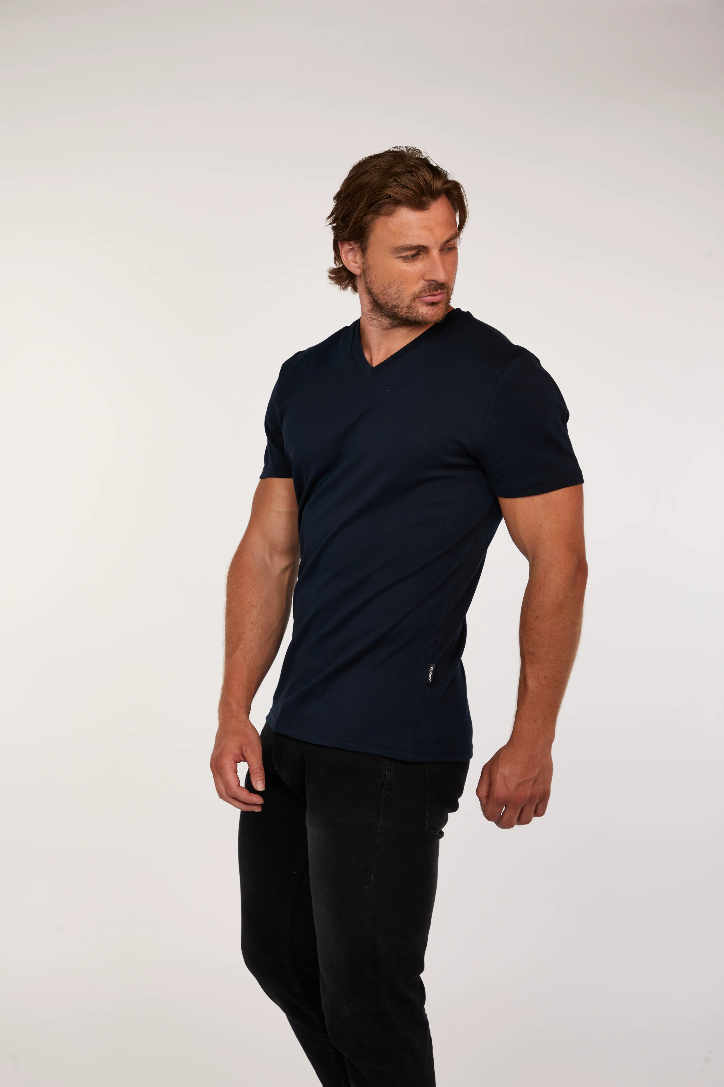 Navy V Neck Tapered Fit T-Shirt - Image 11