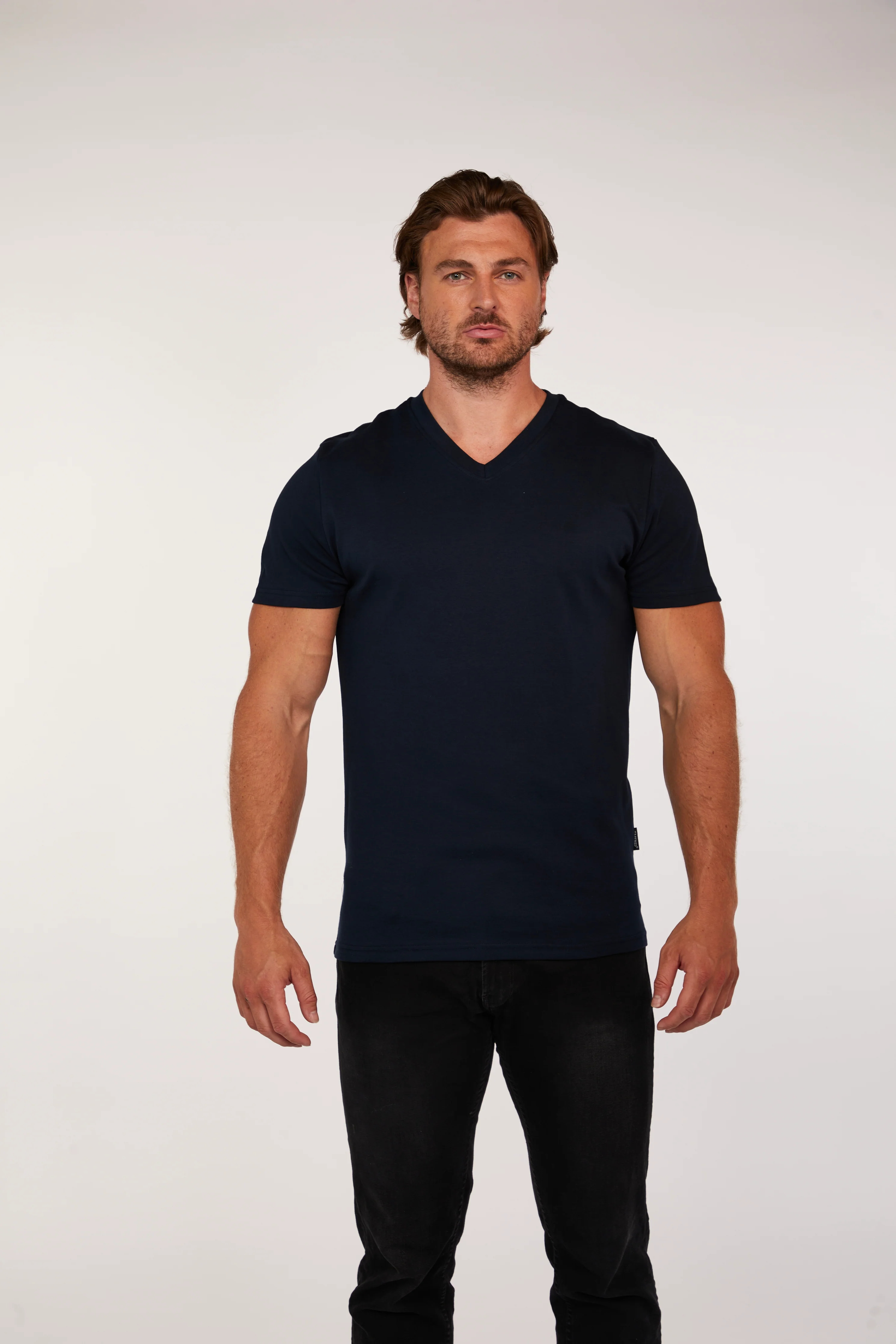 Navy V Neck Tapered Fit T-Shirt - Image 7