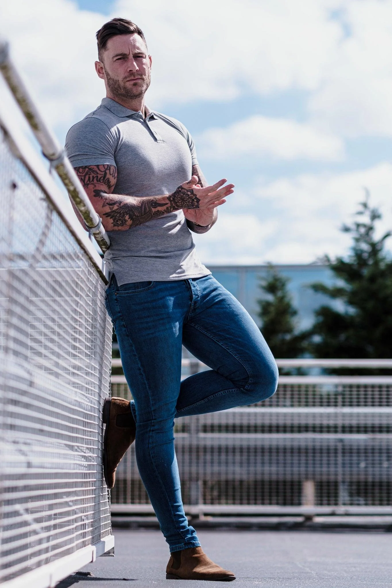 Short Sleeve Grey Tapered Fit Polo Shirt - Image 12