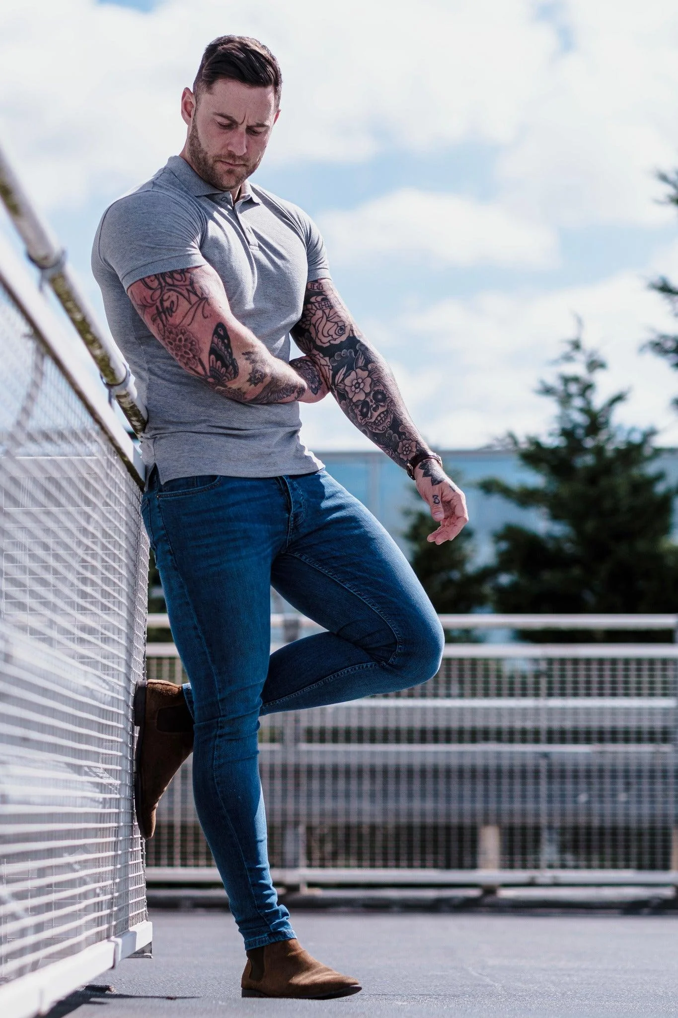 Short Sleeve Grey Tapered Fit Polo Shirt - Image 8