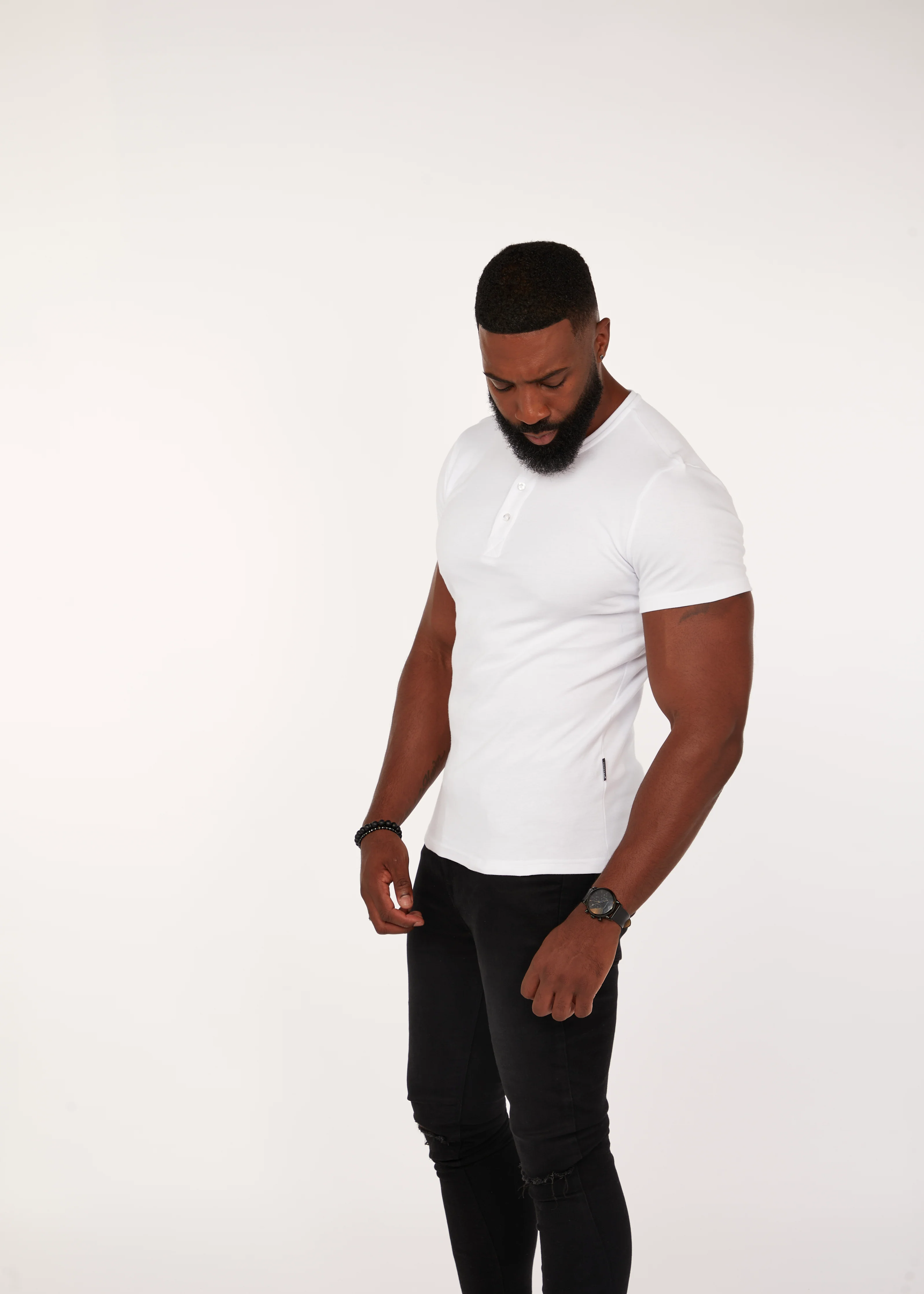 White Short Sleeve Tapered Fit Henley - Image 10