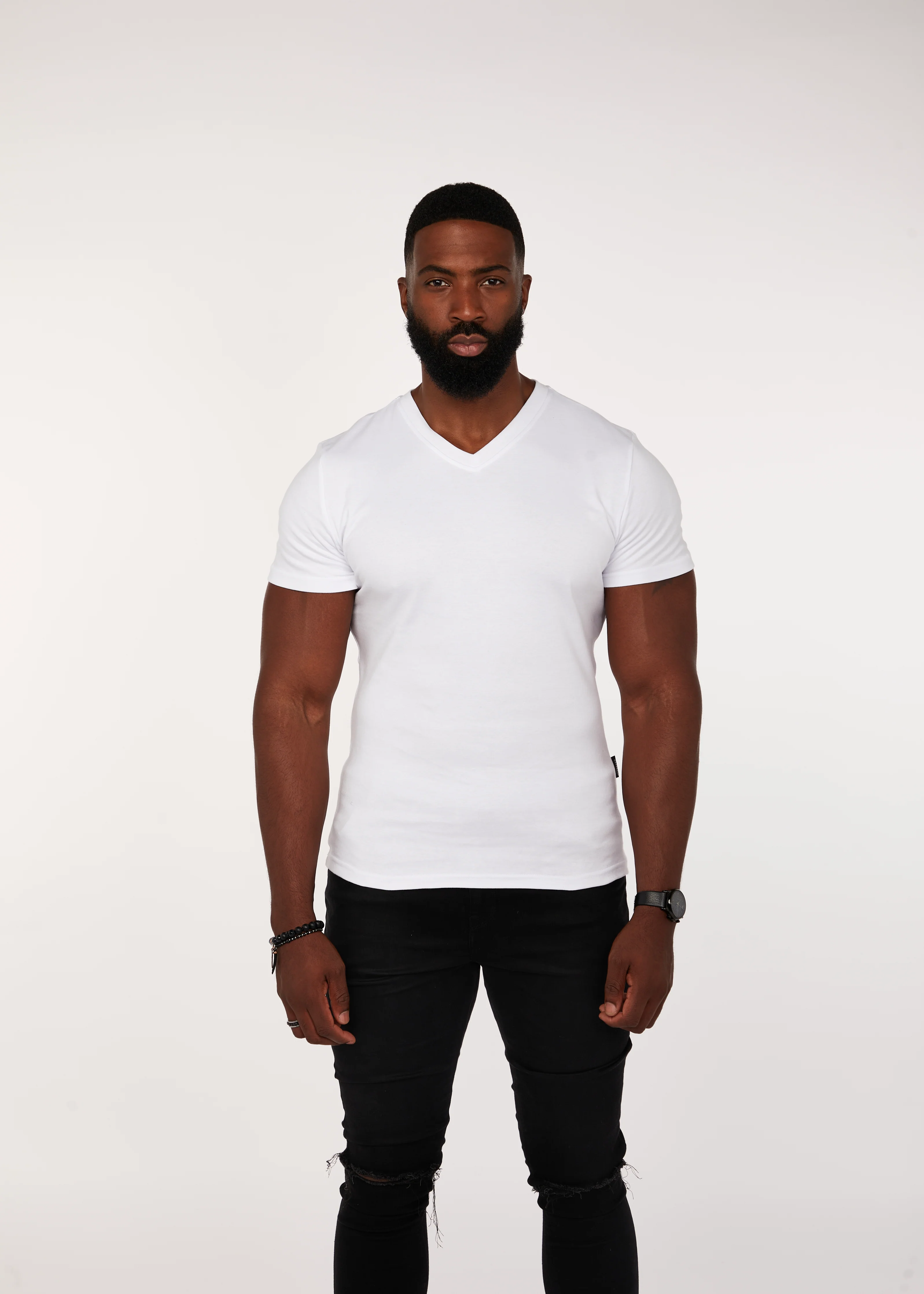 White V Neck Tapered Fit T-Shirt - Image 7